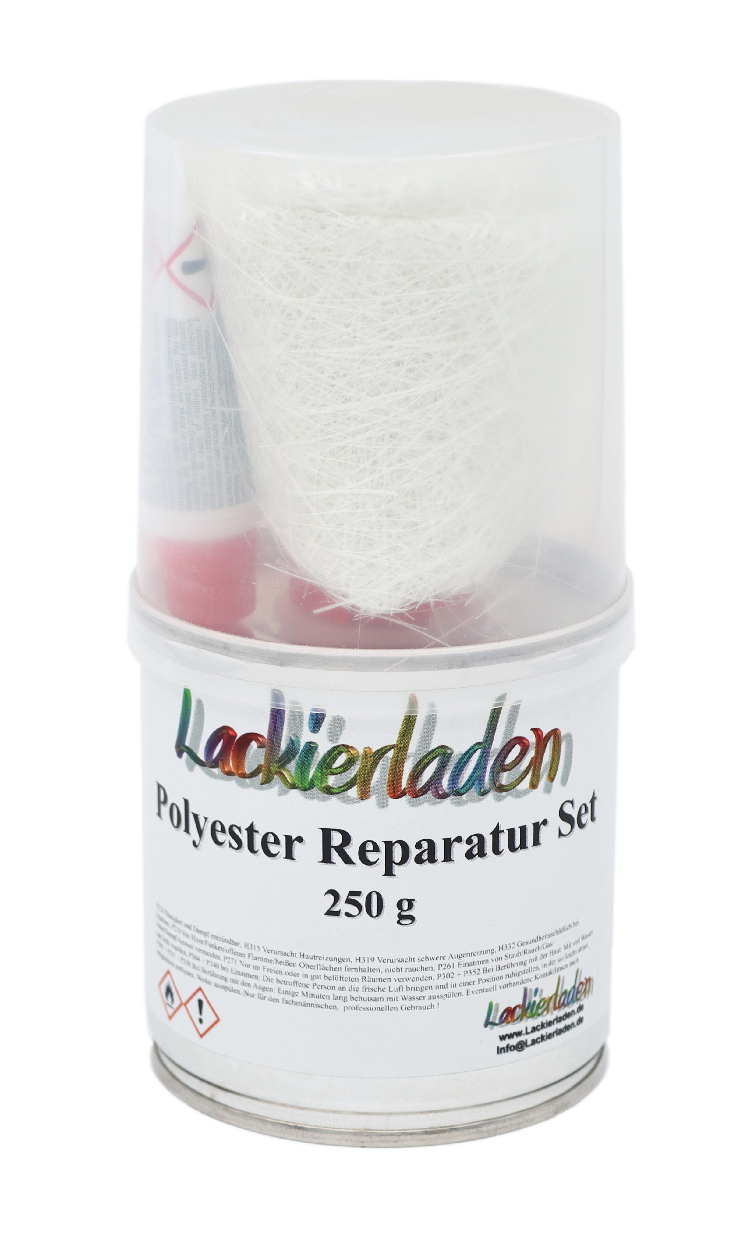 Polyester Reparatur Set inkl. Härter 250 g | Harz Glasfasermatte reparieren 0,25kg