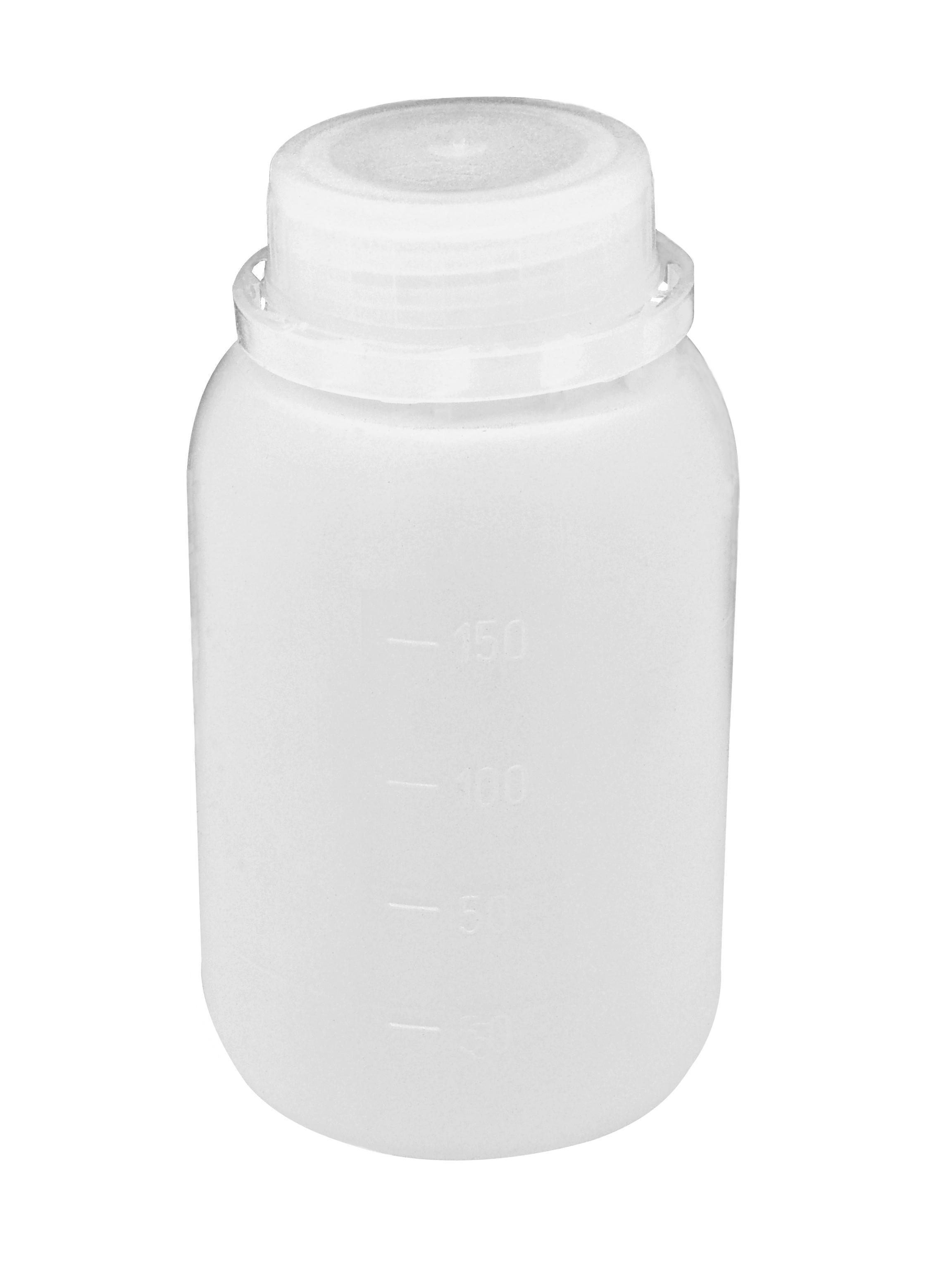 Plastikflasche (HDPE) mit Skala inkl. Deckel 0,15 L | Flasche Kunststoff mischen abfüllen