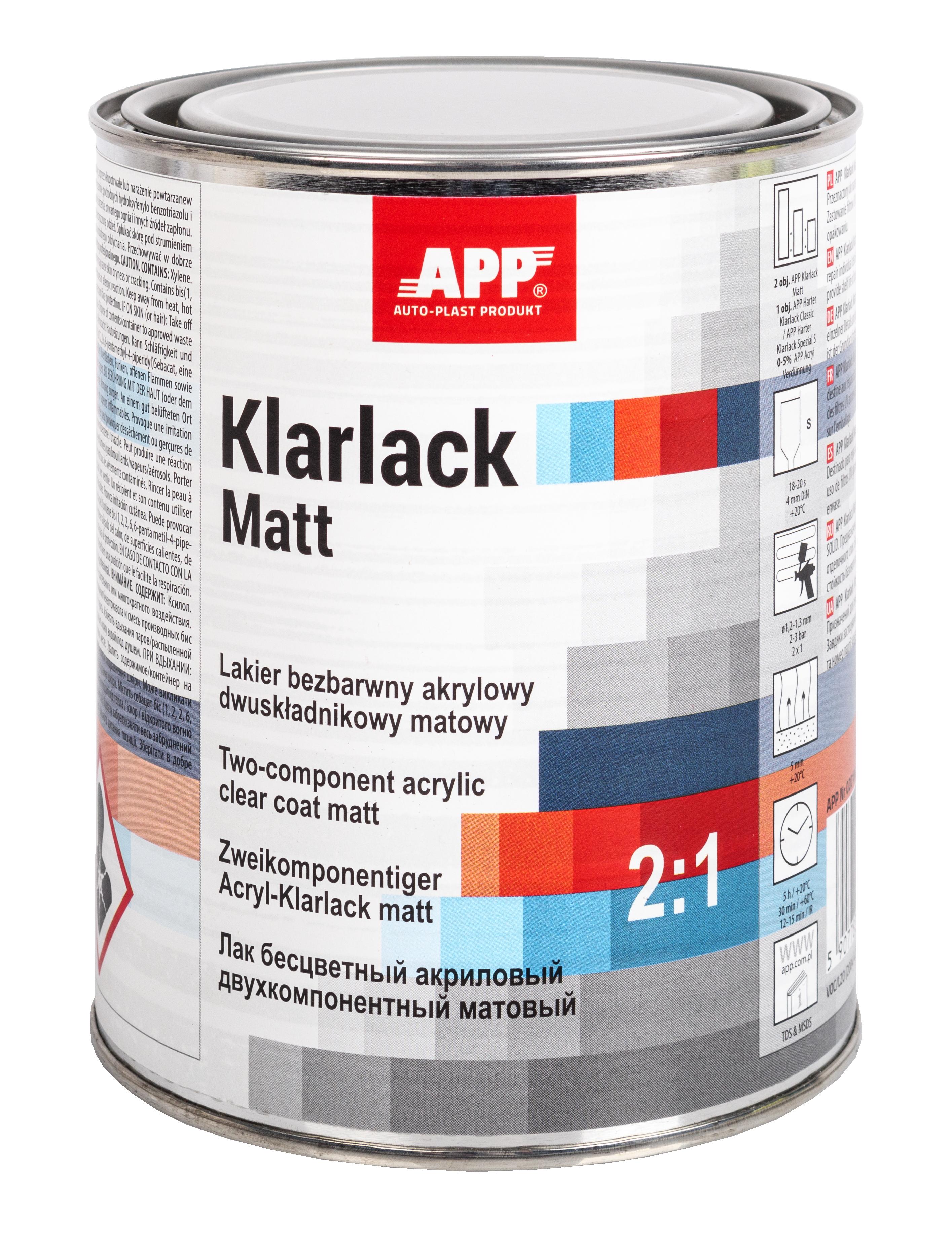 APP 020180 HS Acryl Matt Klarlack 2:1 Acrylklarlack matt 1,0 L | Clearcoat Lack Mattlack 2K-Klarlack