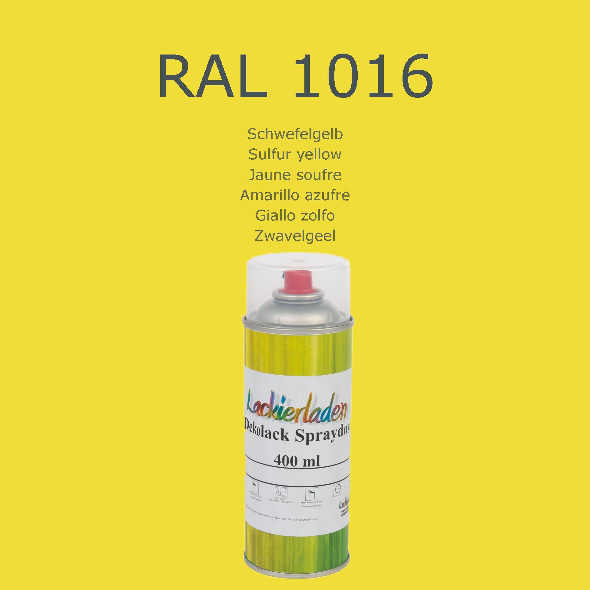 Dekolack Spraydose 400 ml RAL 1016 Schwefelgelb Sulfur yellow Jaune soufre Amarillo azufre Giallo zolfo Zwavelgeel | Decolack Lackspray Sprüh Dose